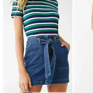 Forever 21 Belted Denim Skirt Light Wash Medium NWT